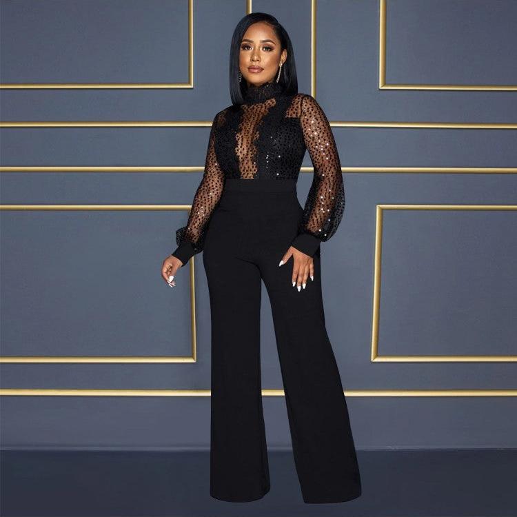 Lace See Through Bandage Wide Leg Jumpsuit