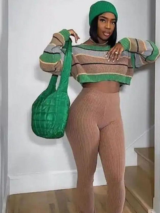 Striped Colorblock Wool Trouser Sets