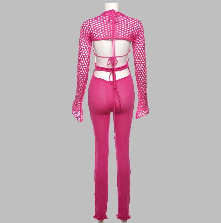 Hollow Out Knitted Lace Up Halter Jumpsuits