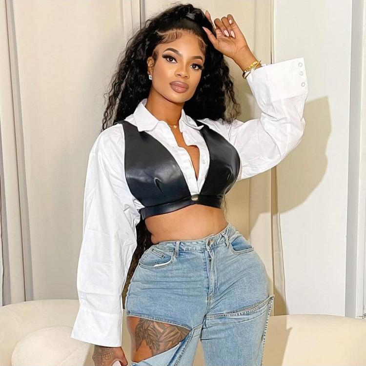 Cropped Shirt PU Tanks 2 Piece Set