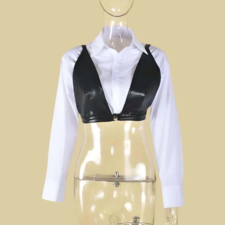 Cropped Shirt PU Tanks 2 Piece Set