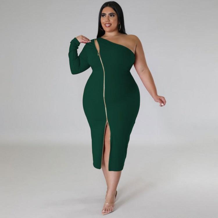 Solid Color One-shoulder Fitted Plus Sleeveless Dresses