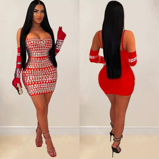 Hotfix Rhinestones Sleeveless Mini Dress