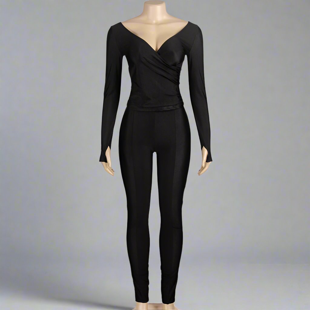 Off Shoulder V Neck Fitted Trouser Sets