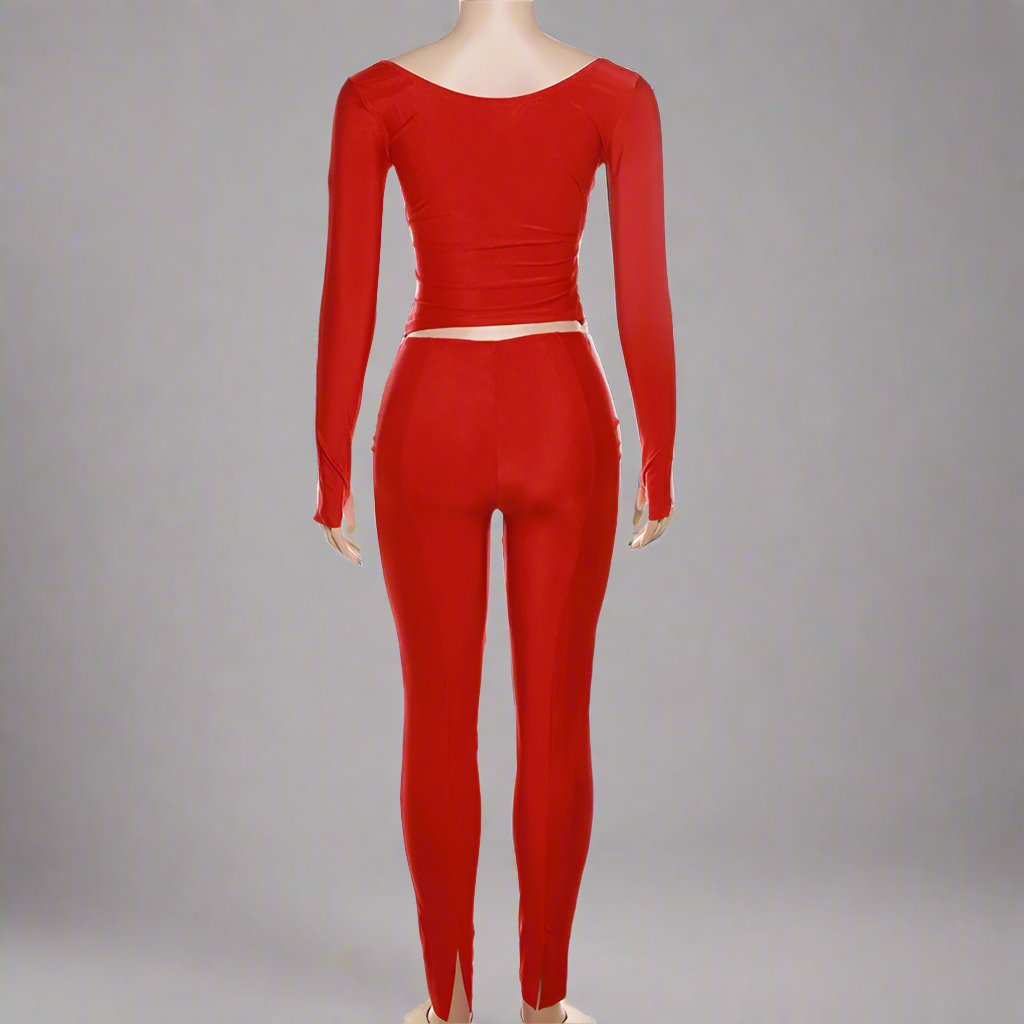 Off Shoulder V Neck Fitted Trouser Sets