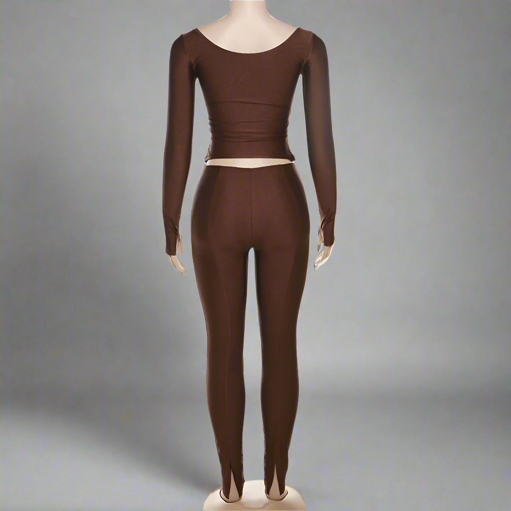 Off Shoulder V Neck Fitted Trouser Sets
