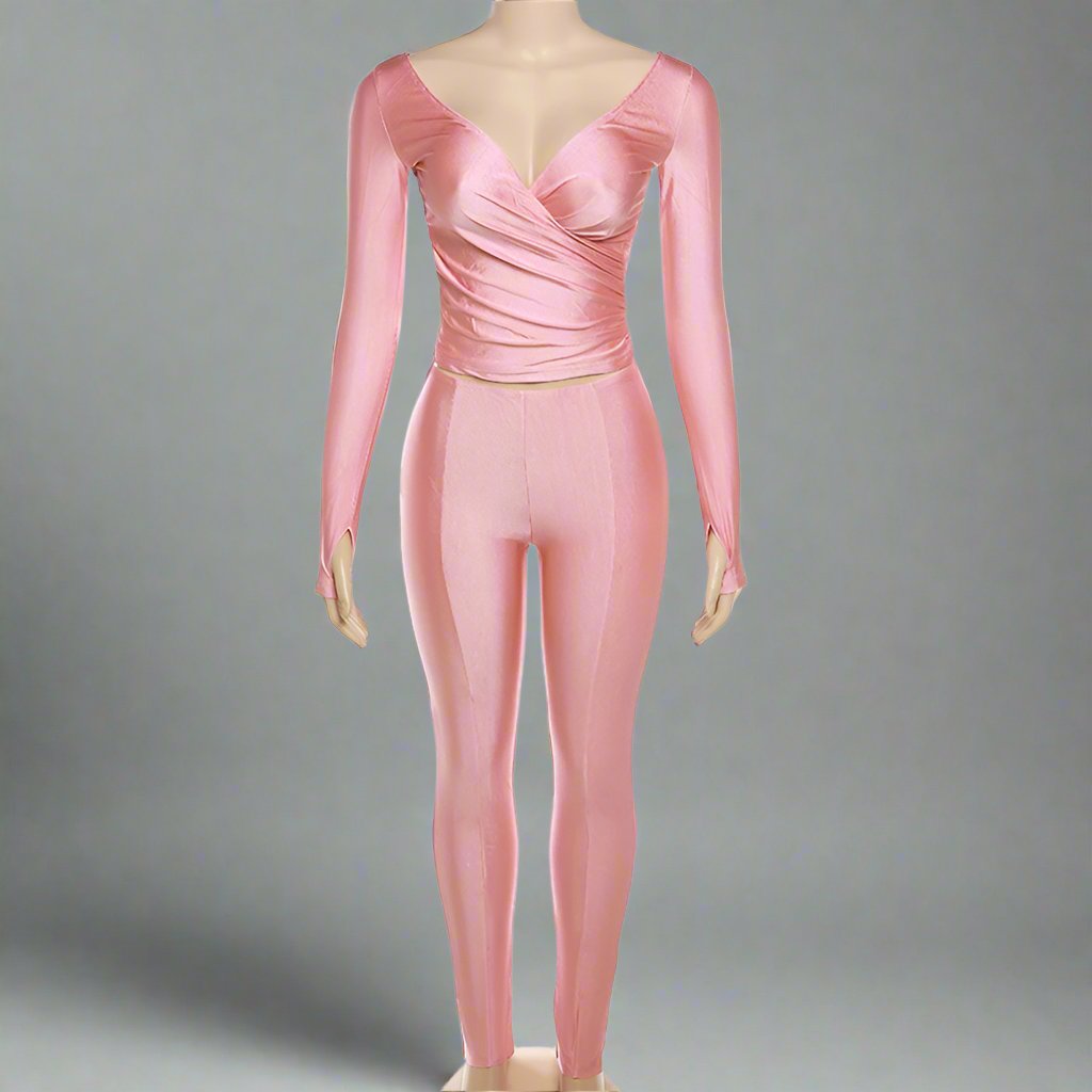 Off Shoulder V Neck Fitted Trouser Sets