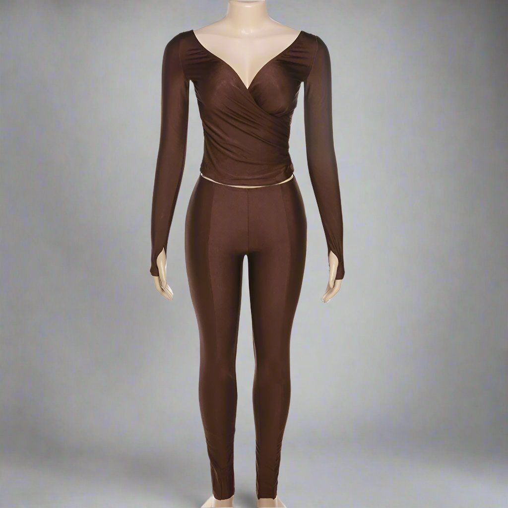 Off Shoulder V Neck Fitted Trouser Sets