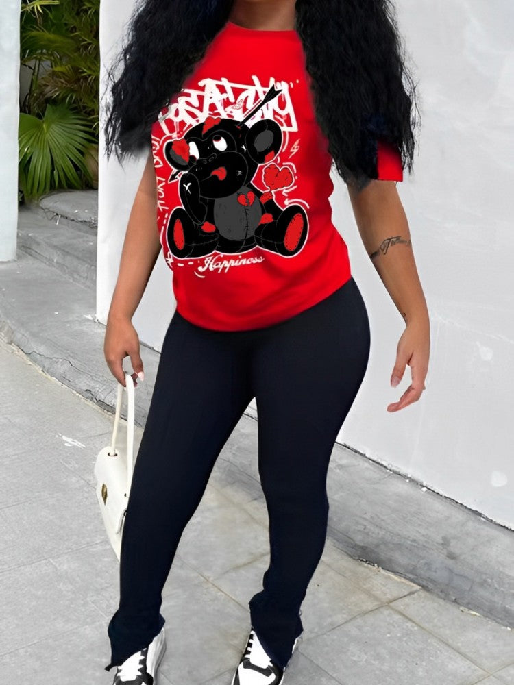 Crewneck Short Sleeve High Rise Trouser Sets
