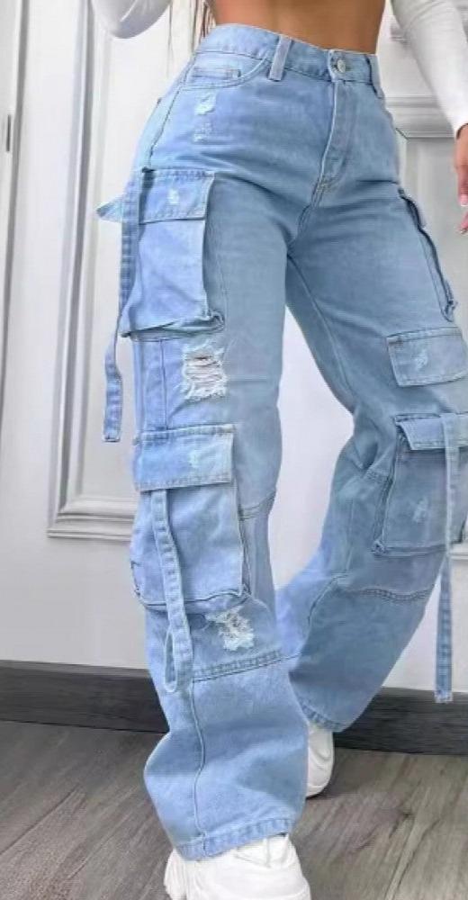 Patchwork High Rise Cargo Jeans