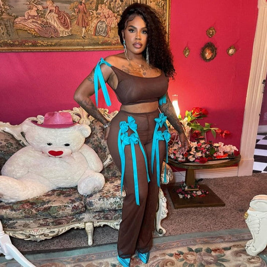 Conjunto de pantalón transparente de tiro alto sin espalda