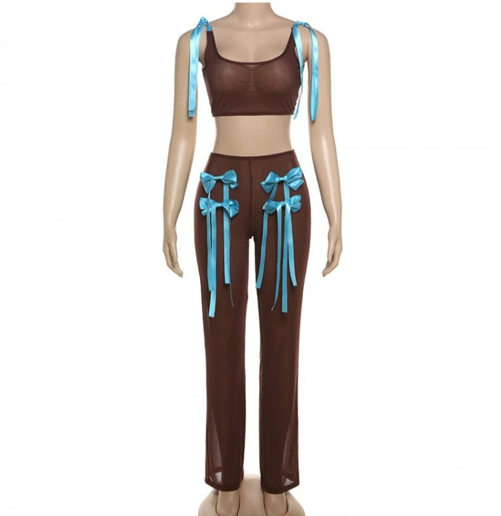 Conjunto de pantalón transparente de tiro alto sin espalda