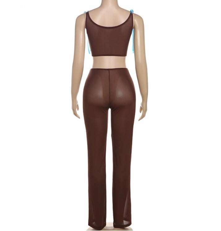 Conjunto de pantalón transparente de tiro alto sin espalda