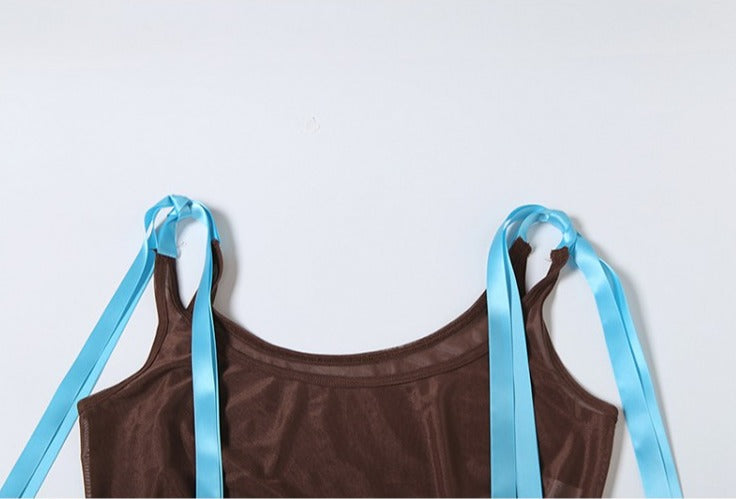 Conjunto de pantalón transparente de tiro alto sin espalda