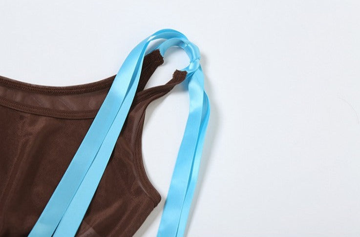 Conjunto de pantalón transparente de tiro alto sin espalda