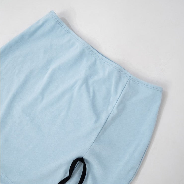 Bow Lace Up Cropped Skirt Set