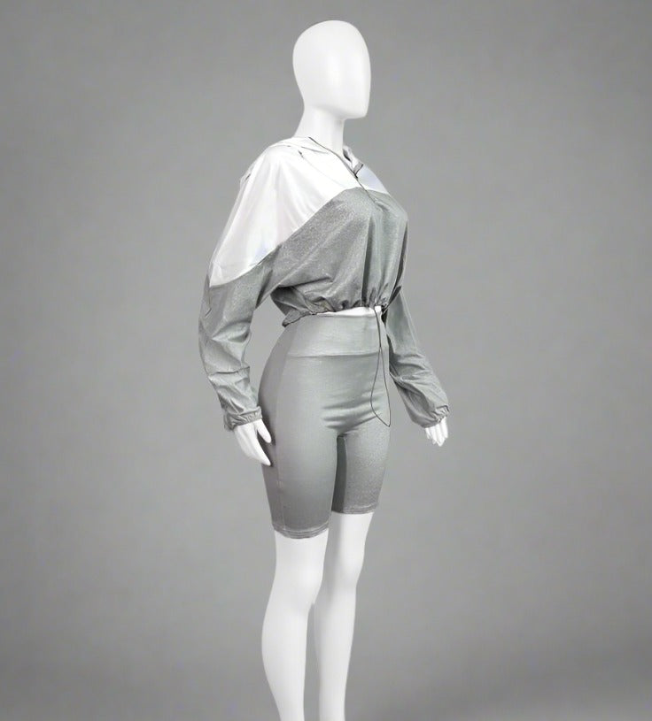 Colorblock Drawstring Hooded Short Set