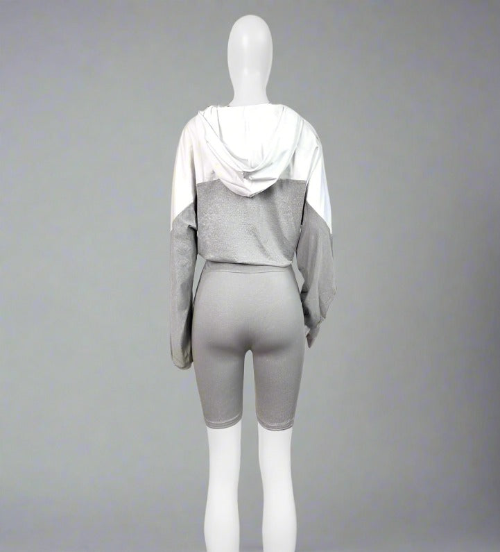 Colorblock Drawstring Hooded Short Set