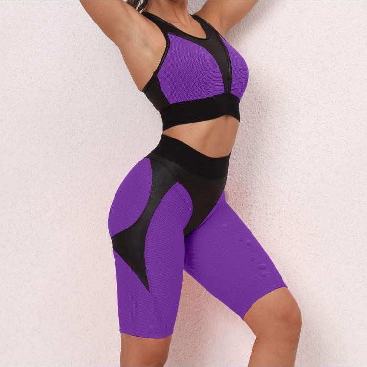 Colorblock Crewneck Cropped Yoga Sets