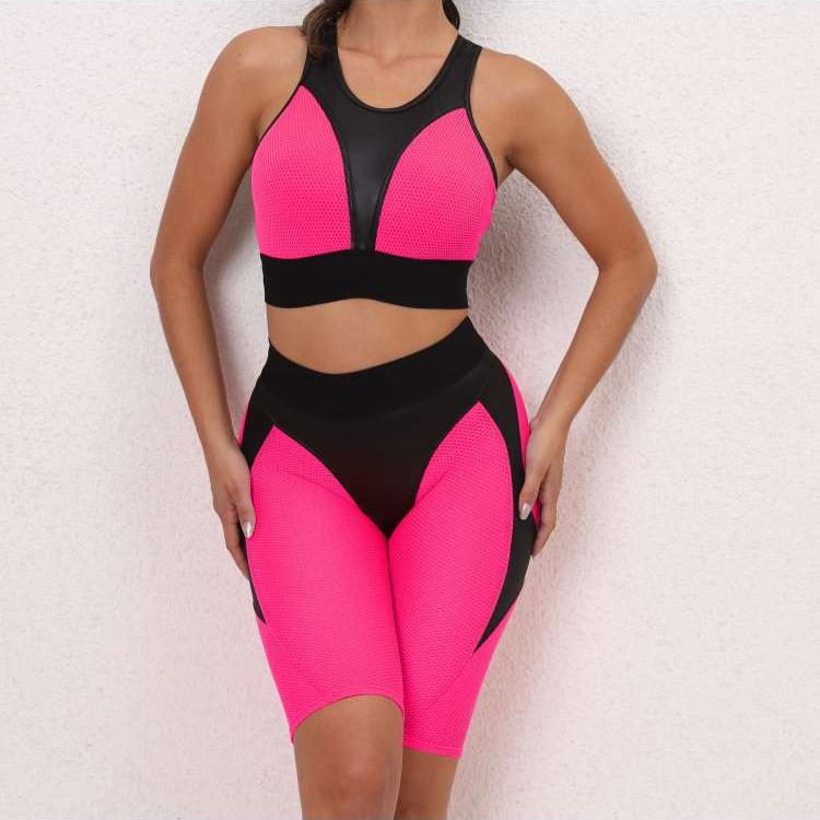 Colorblock Crewneck Cropped Yoga Sets