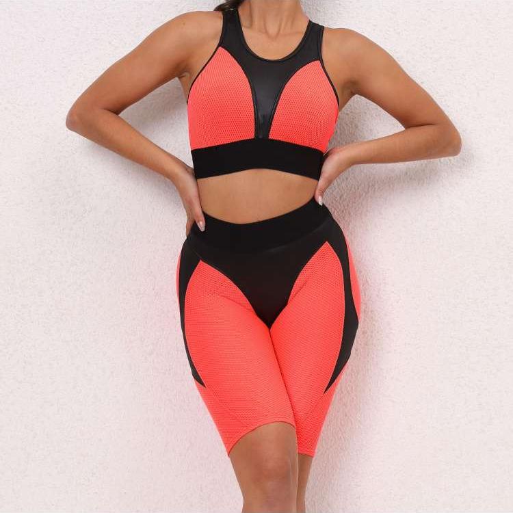 Colorblock Crewneck Cropped Yoga Sets
