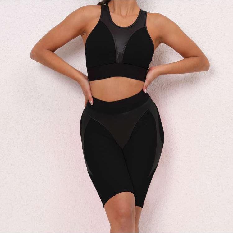 Colorblock Crewneck Cropped Yoga Sets
