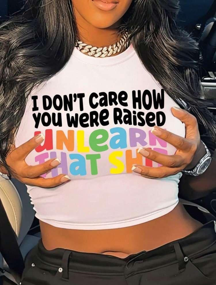 Slogan Letter Printed Bare Waist T-shirts