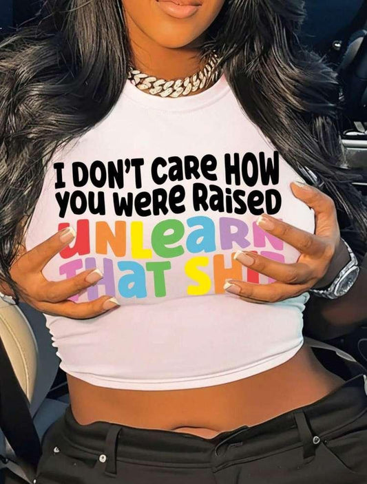 Slogan Letter Printed Bare Waist T-shirts