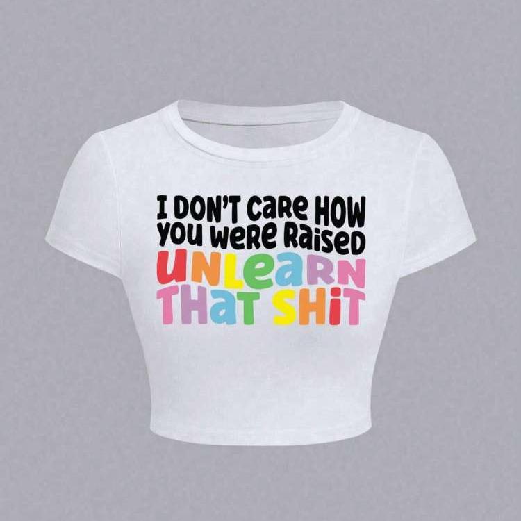 Slogan Letter Printed Bare Waist T-shirts