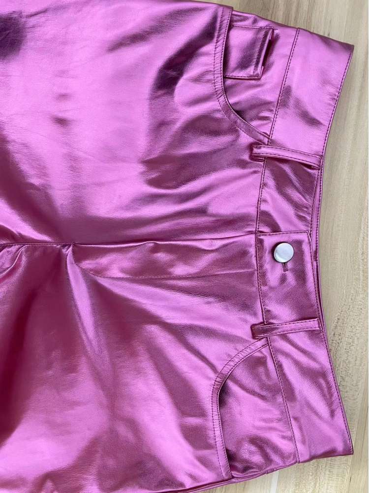 Metallic PU Patchwork Flared Pants