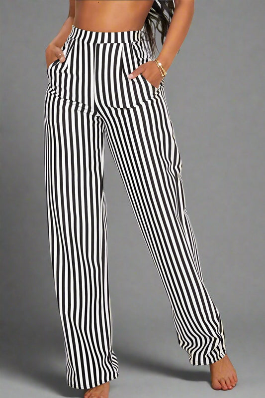 Colorblock Vertical High Rise Wide Leg Pants