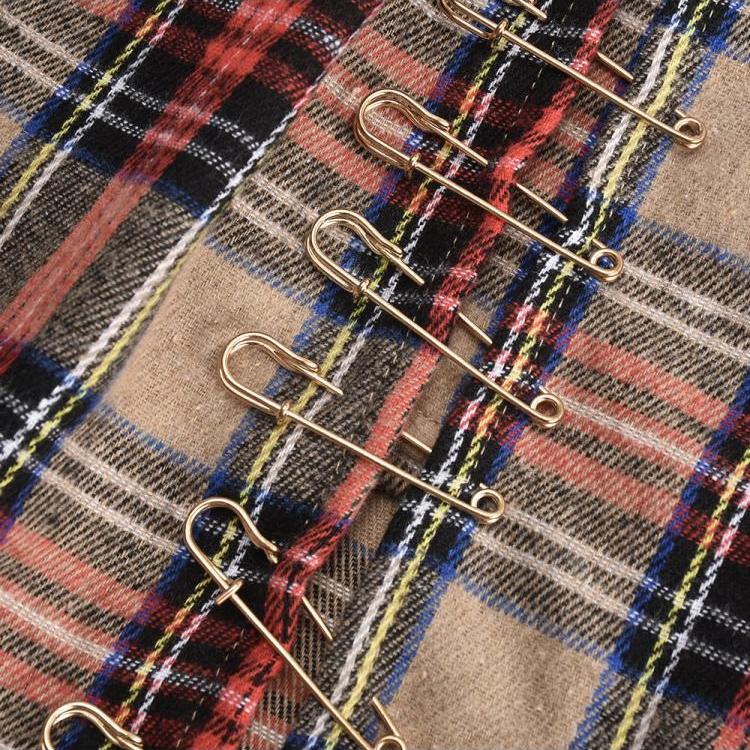 Plaid Split Hem Pin Patchwork Skirts