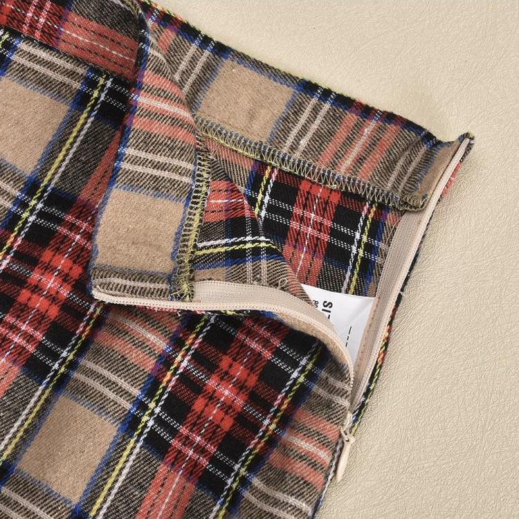 Plaid Split Hem Pin Patchwork Skirts