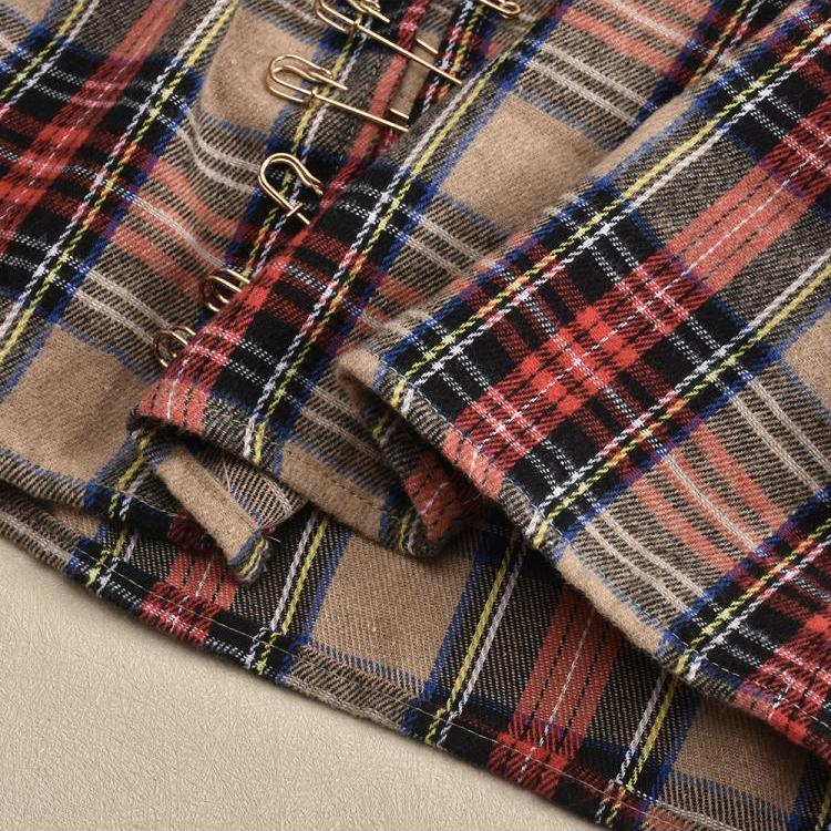 Plaid Split Hem Pin Patchwork Skirts