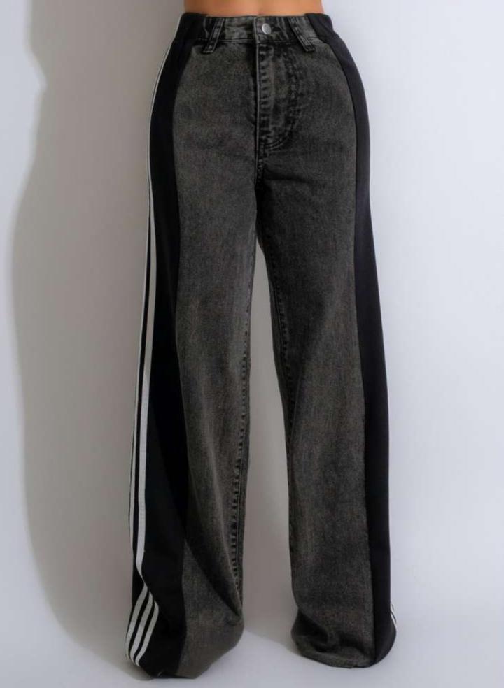Colorblock Striped Denim Straight Jeans