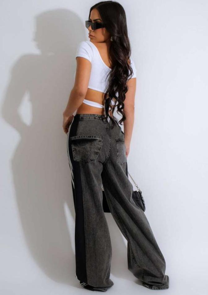 Colorblock Striped Denim Straight Jeans