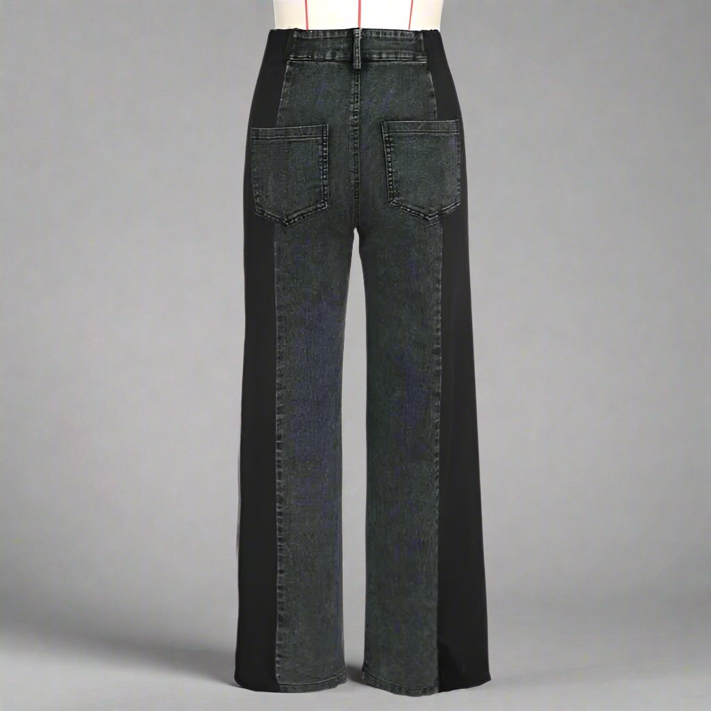Colorblock Striped Denim Straight Jeans