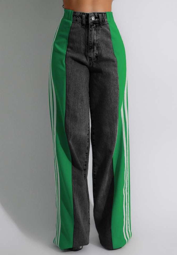 Colorblock Striped Denim Straight Jeans