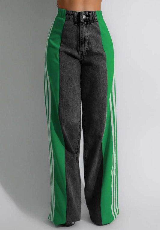 Colorblock Striped Denim Straight Jeans