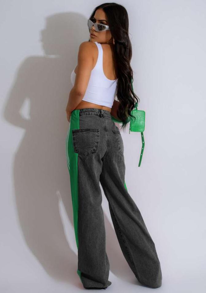 Colorblock Striped Denim Straight Jeans