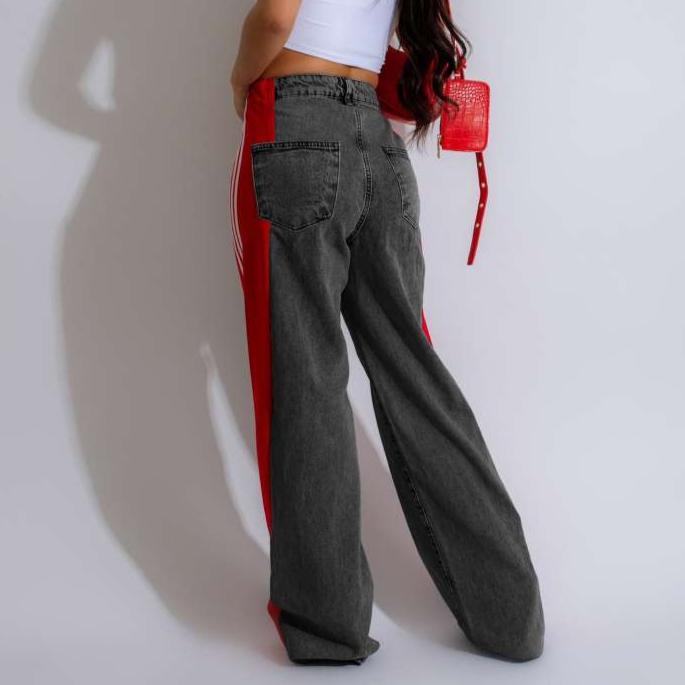 Colorblock Striped Denim Straight Jeans