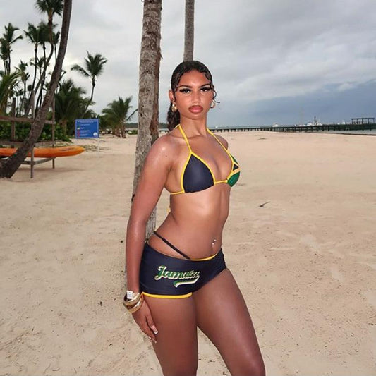 Conjuntos de bikini con tirantes finos, espalda descubierta y pantalones cortos en bloques de color