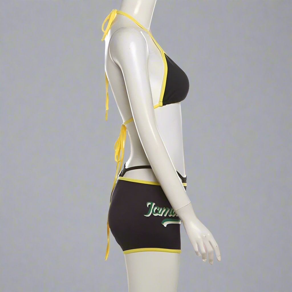 Ensemble short de bikini dos nu à bretelles spaghetti colorblock