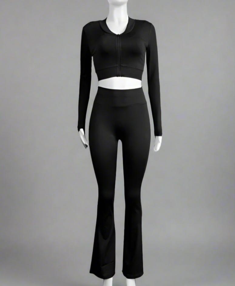Zipper Cropped Flared Pant Tank 3 Piece Sets