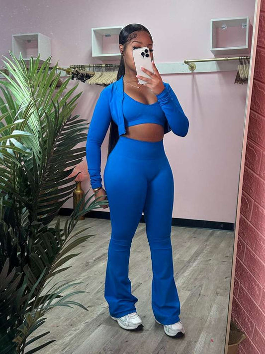 Zipper Cropped Flared Pant Tank 3 Piece Sets