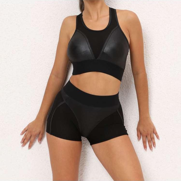 Ensembles de yoga moulants en résille patchwork