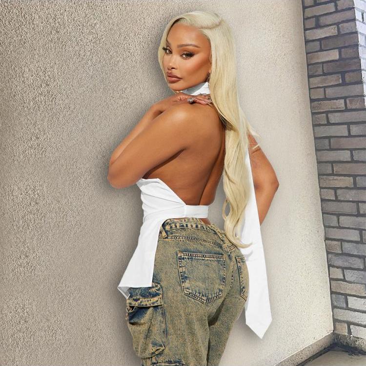 White Irregular Halter Neck Tank Top