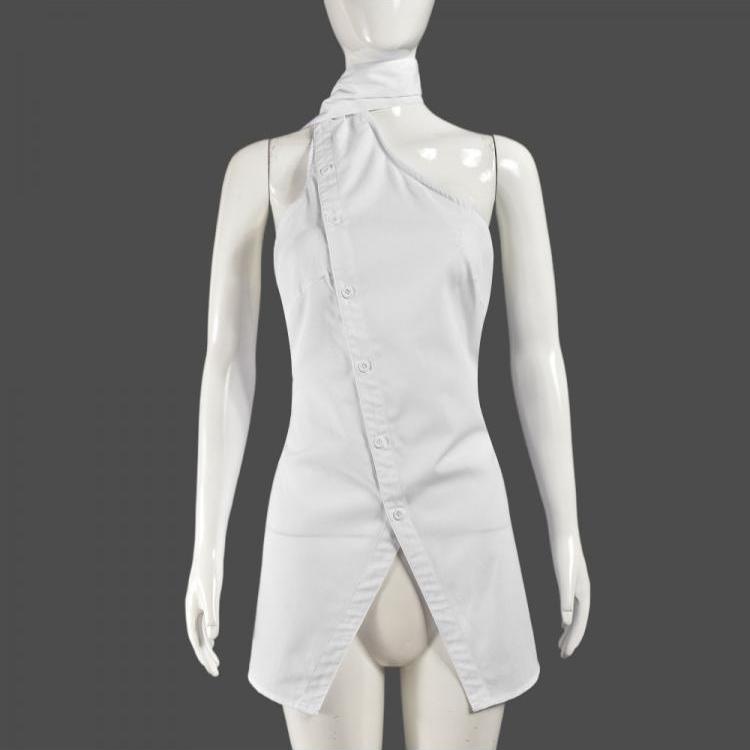 White Irregular Halter Neck Tank Top