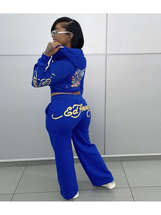Conjunto de sudadera y pantalón con estampado floral de dragón