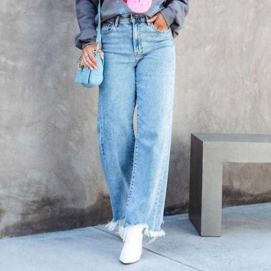 Plain Color Raged Hem Leisure Jeans